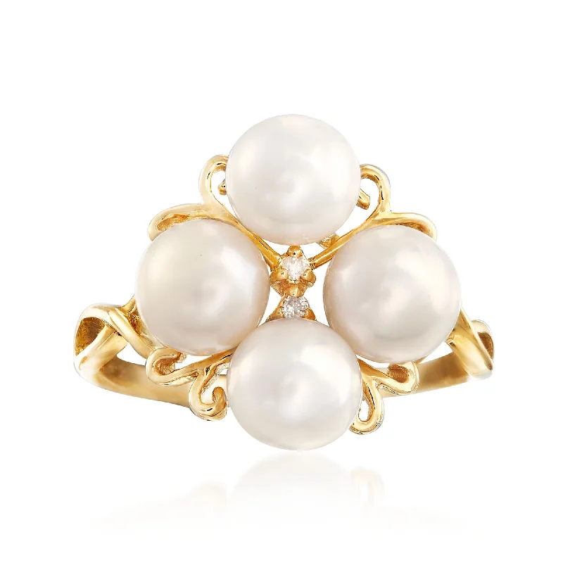 Ross-Simons 6-6.5mm Cultured Pearl Cluster Ring With Diamond Accents in 14kt Gold