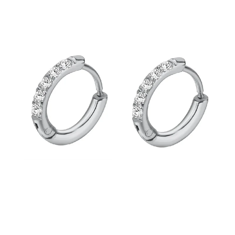 SS316L Jewelled Hinged Hoop Earrings 10mm Diameter (1 pair) - E254