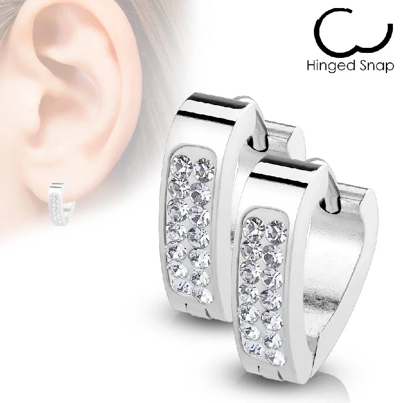 SS316L Jewelled Hinged Hoop/Huggie Earrings (1 pair) - E507