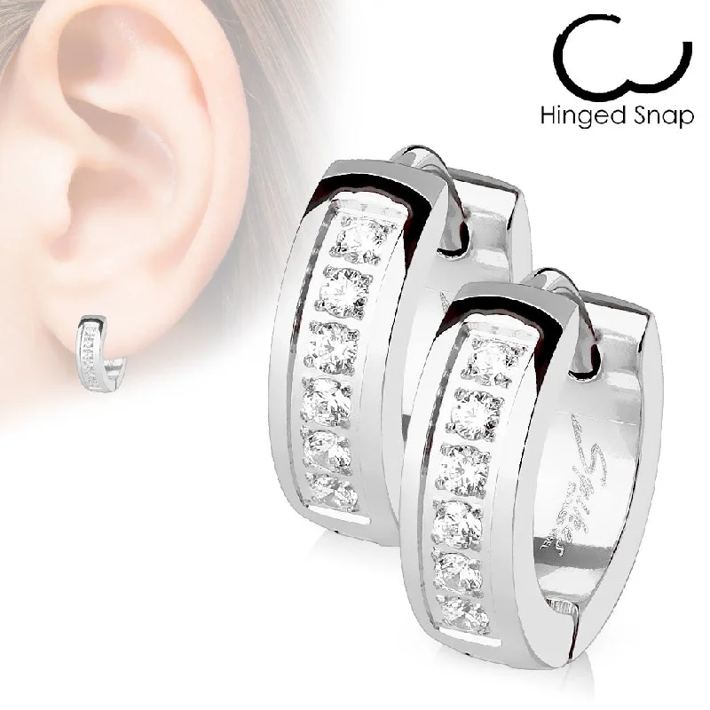 SS316L Jewelled Hinged Hoop/Huggie Earrings (1 pair) - E509