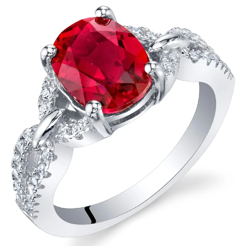 Sterling Silver 2.5 ct Created Ruby Birthstone Ring