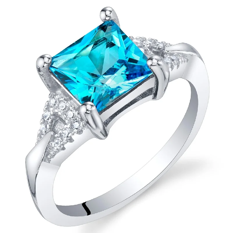 Sterling Silver 2 ct Swiss Blue Topaz Birthstone Ring