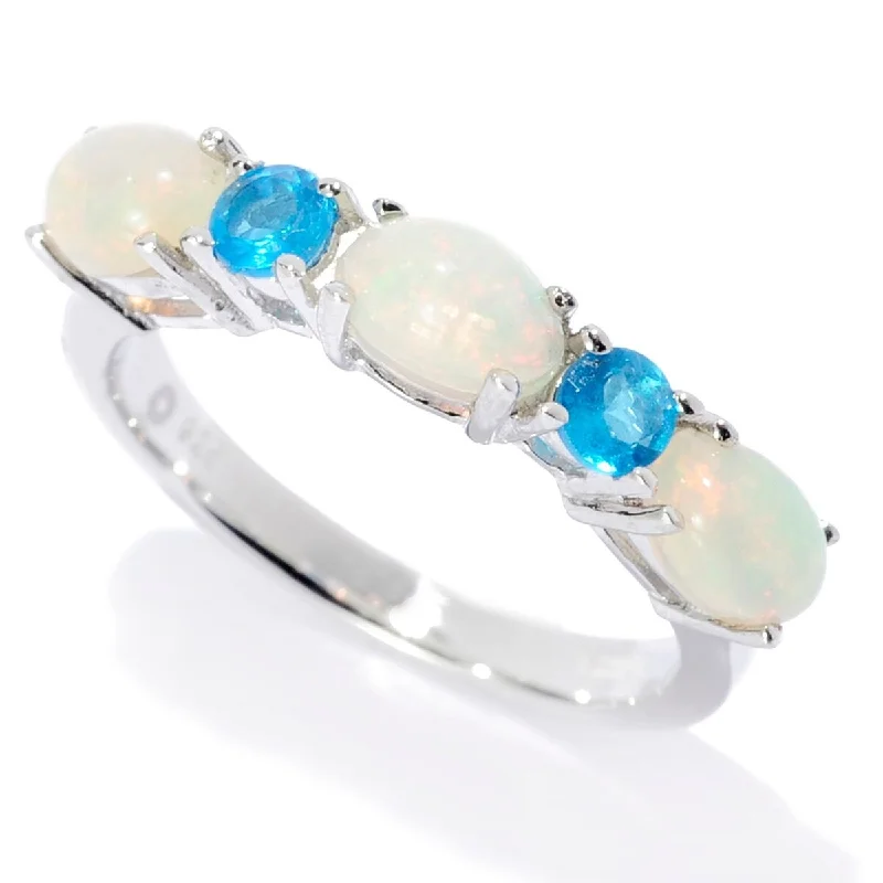 Sterling Silver Ethiopian Opal & Neon Apatite 5-Stone Band Ring