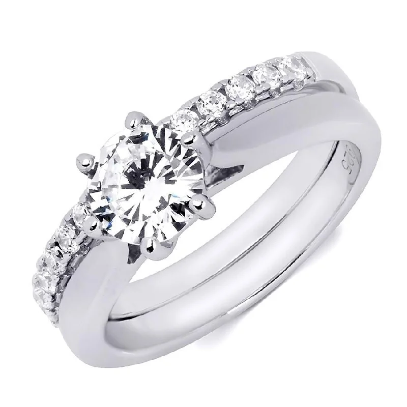 Sterling Silver Round Cut 1.5 Carat Bridal Anniversary Ring Set