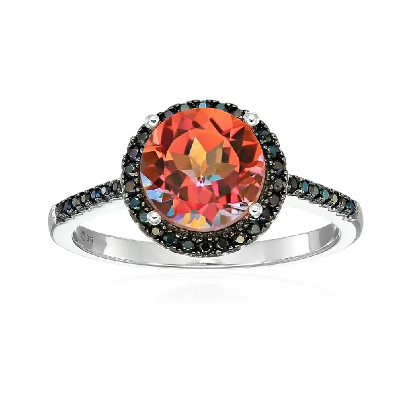 Sterling Silver Sunset Orange Topaz And Black Spinel Ring