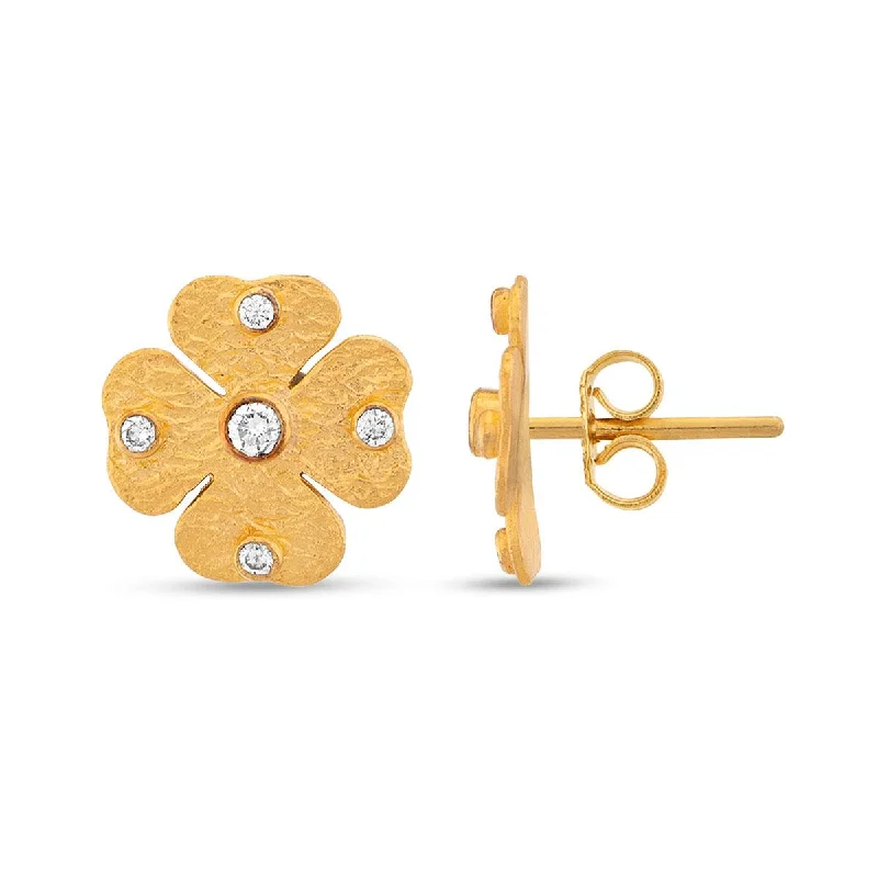 Thin Flower Earrings with Diamond