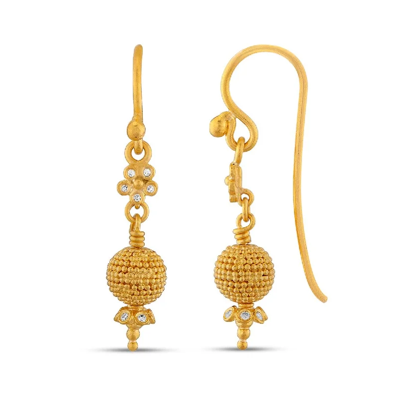 Tiny Granulation Ball Earrings with Diamond