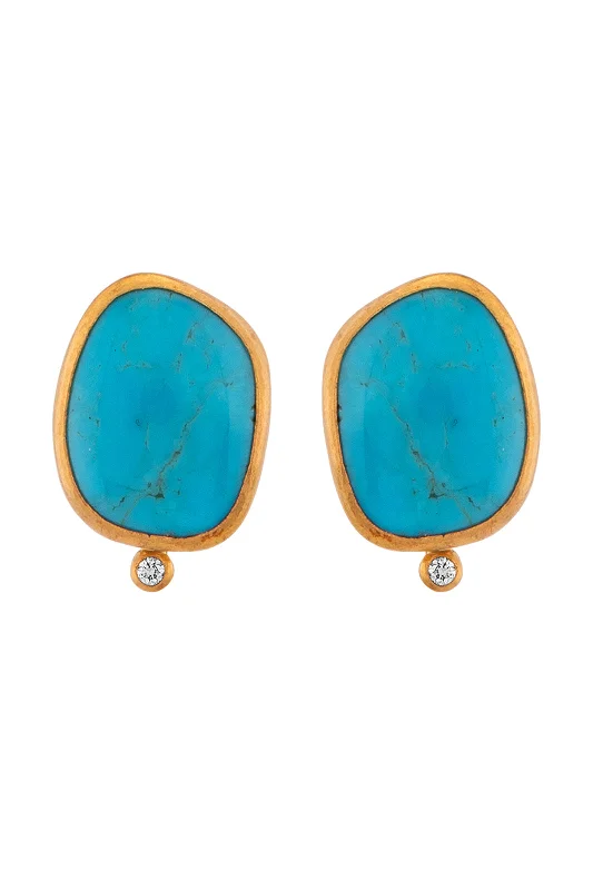 Turquoise Stud Earrings with Diamond