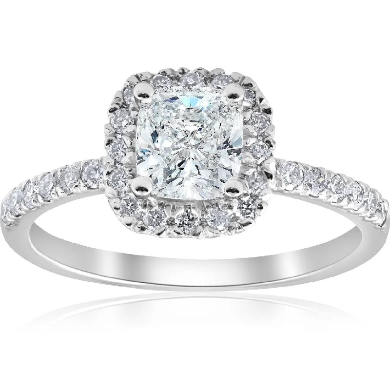 VS 1 1/2Ct TW Cushion Diamond Halo Engagement Ring White Gold Lab Grownj