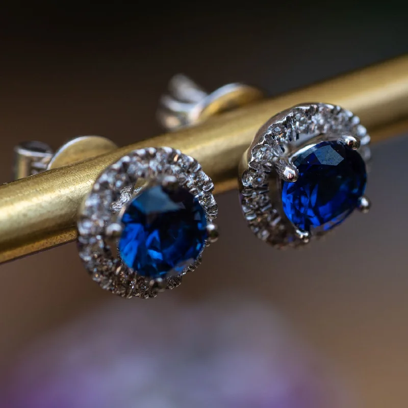 Imilia - 1.20 carat round sapphire earrings 2 IN 1 with 0.21 carat natural diamonds