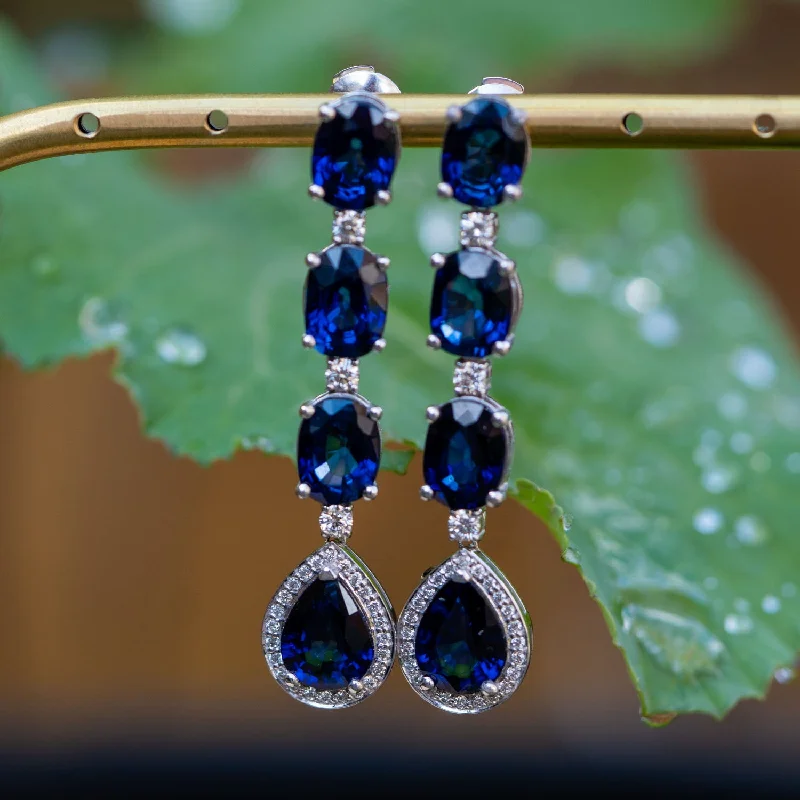 Savia - 14.55 carat Oval & pear sapphire earrings with 0.51 carat natural diamonds