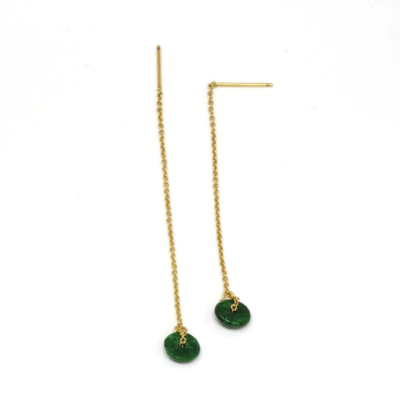 RealJade® "Lucky Button" 14K Royal Yellow Gold Genuine Jade Jadeite Lucky Nuts Drop Earrings #E11