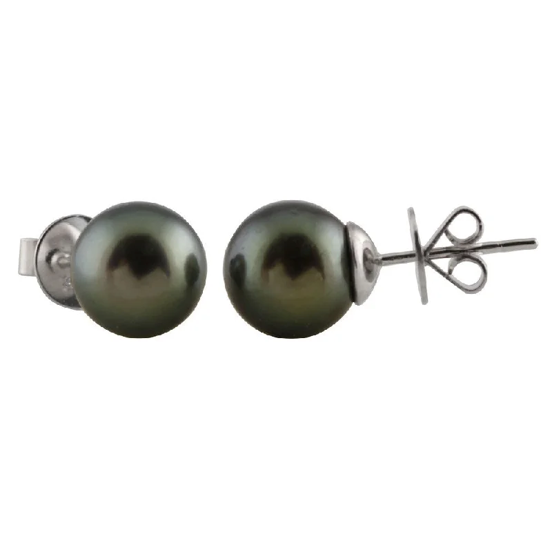 14k White Gold Round Tahitian Pearl Earrings (8mm)