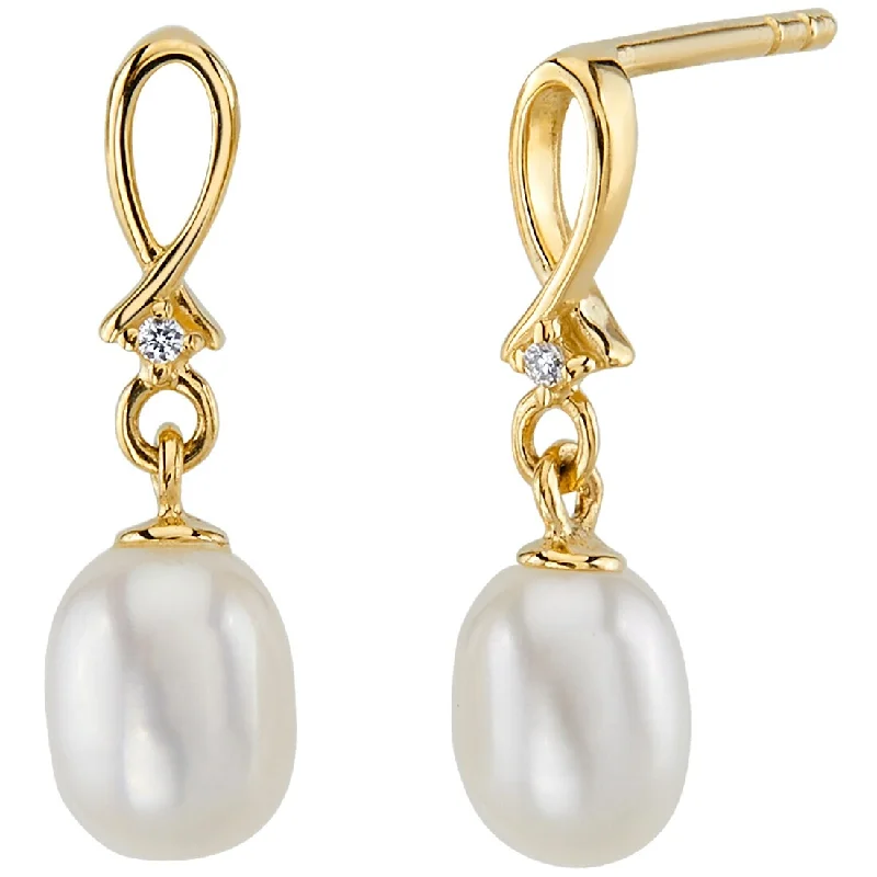 14k Yellow Gold Freshwater Pearl Infinity Swirl Drop Earrings