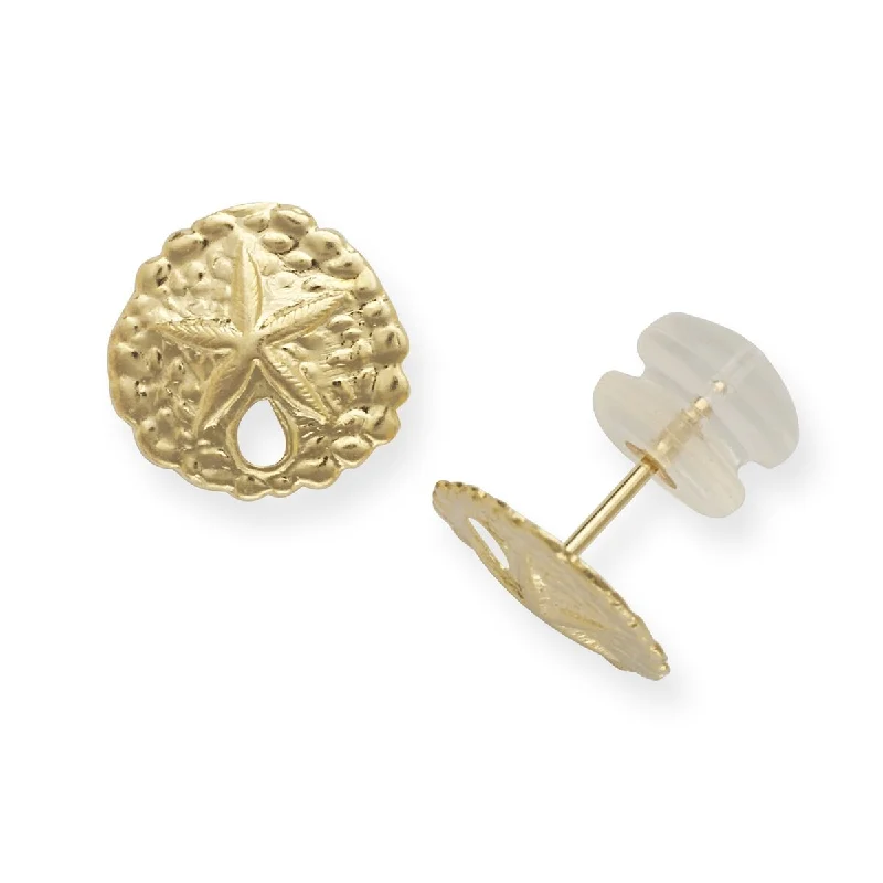 14k Yellow Gold Sand-dollar Post Earrings - Orange