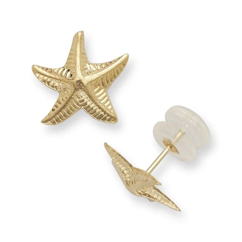 14k Yellow Gold Starfish Post Earrings - Orange