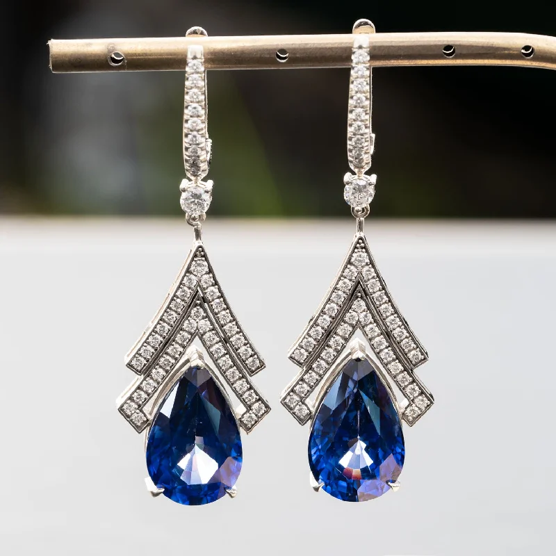 Ciana - 18.00 carat pear sapphire earrings with 1.65 carat natural diamonds