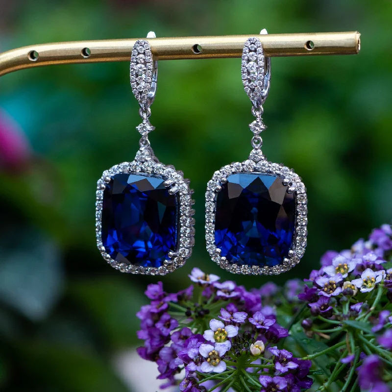 Micola - 37.25 carat cushion sapphire earrings with 1.75 carat natural diamonds