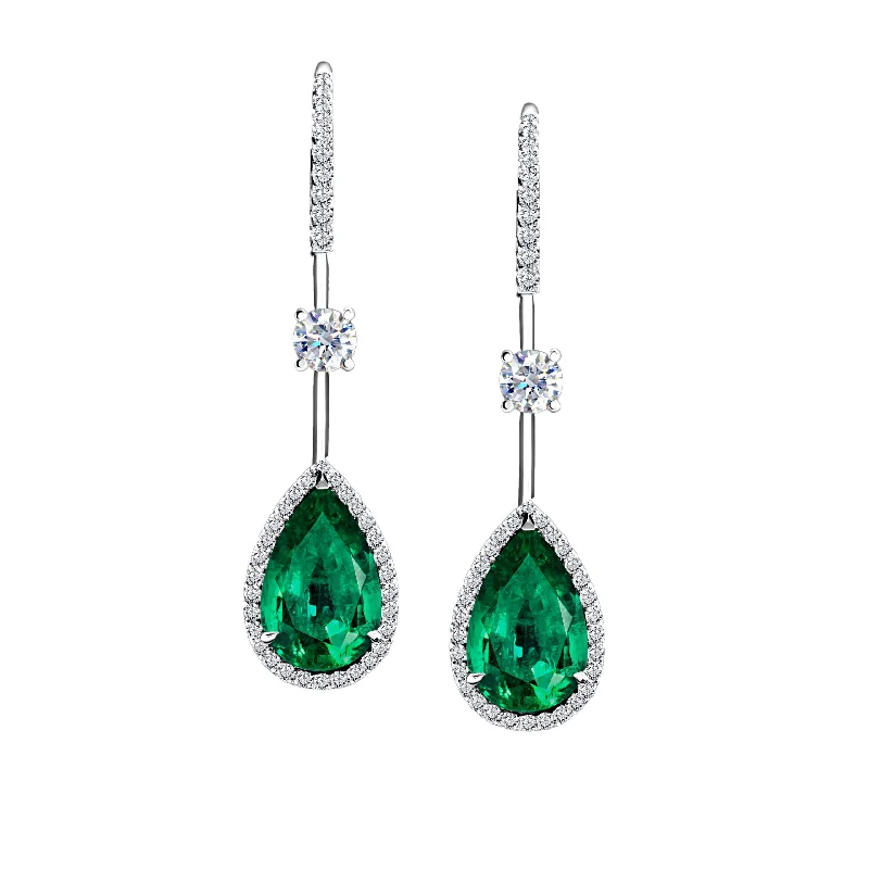 5.52 carat Emerald Drop Earrings with 1.16 Natural Diamonds