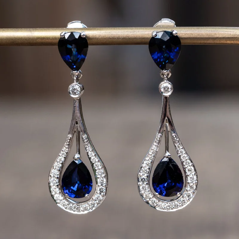 Gaia - 6.31 carat pear sapphire earrings with 0.70 carat natural diamonds