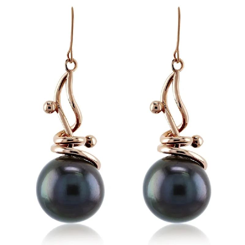 Annello by Kobelli 14k Rose Gold Grey Peacock Tahitian Pearl Wispy Earrings