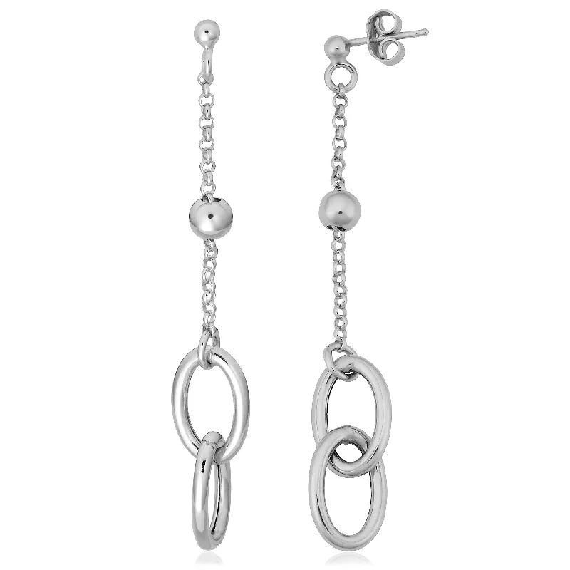 Argento Italia Rhodium Plated Sterling Silver Double Oval Dangle Earrings