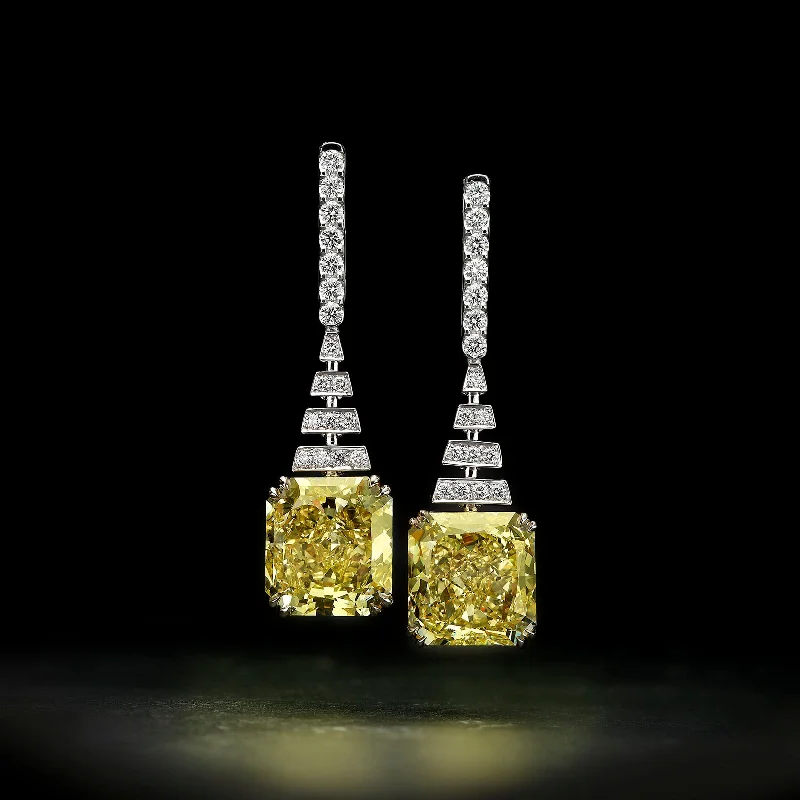 Aura - Luxury 14.12 carat Fancy Yellow Diamond Earrings - GIA Cerficate- Rare Find