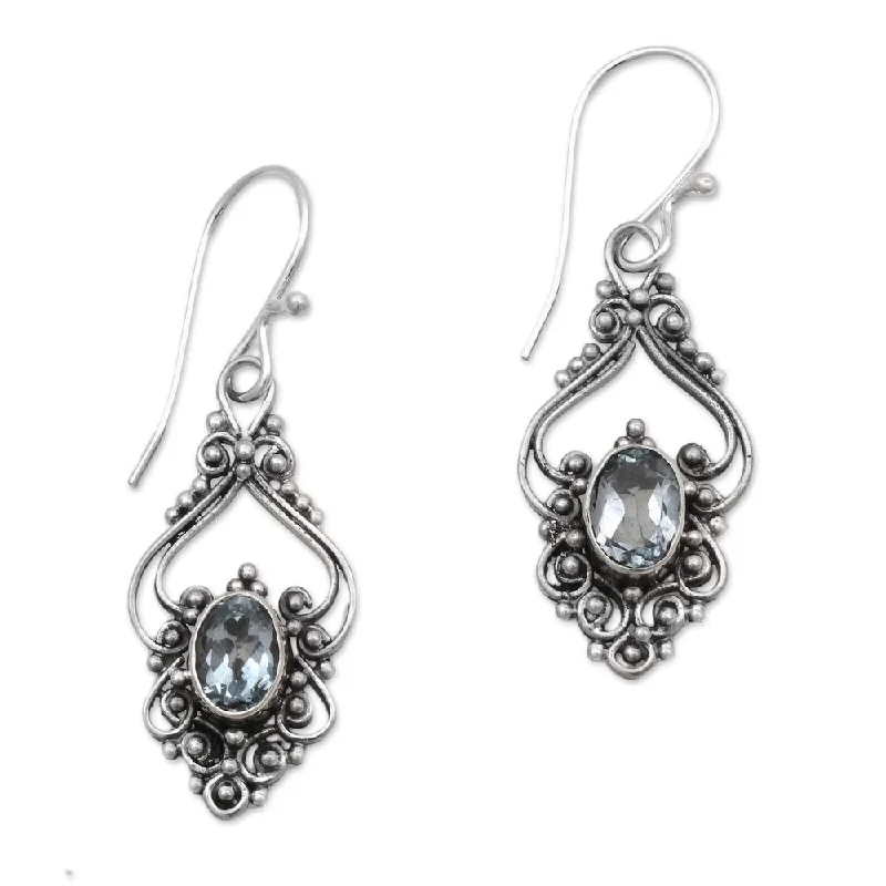 Blue Topaz Dangle Earrings, 'Sigh' (Indonesia) - 0.8*0.4