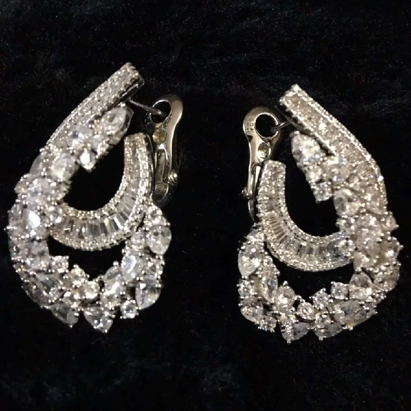 Oval Loop Earrings With Baguettes And CZ Stones