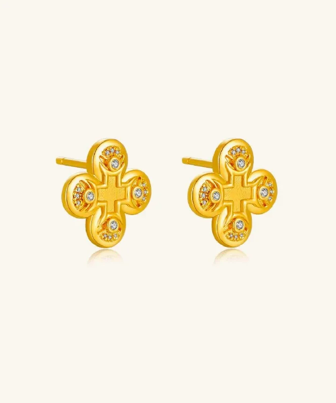 24K Gold Clover Stud Earring