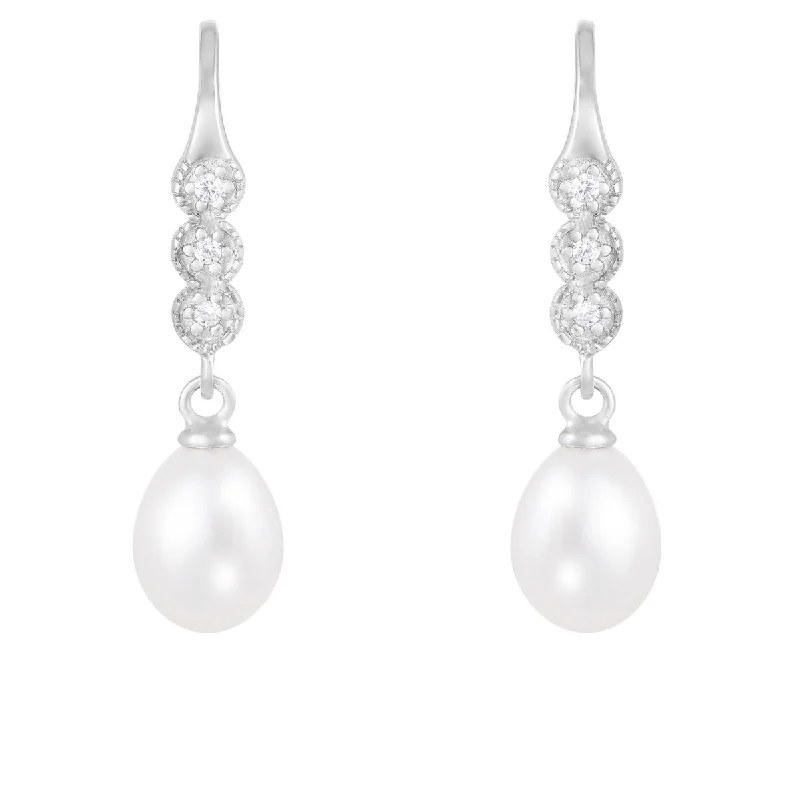 Dangle Fish Hook Pearl Earrings