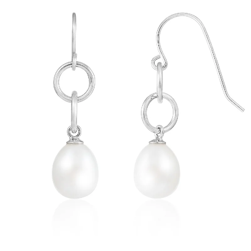 Dangle Fish Hook Pearl Earrings