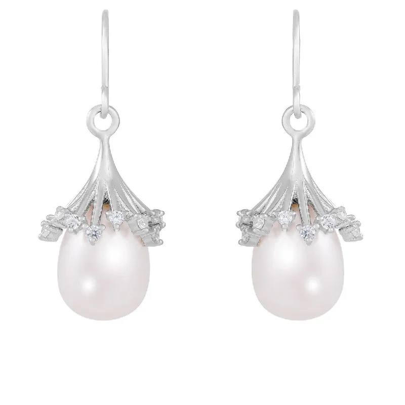 Dangle Fish Hook Pearl Earrings