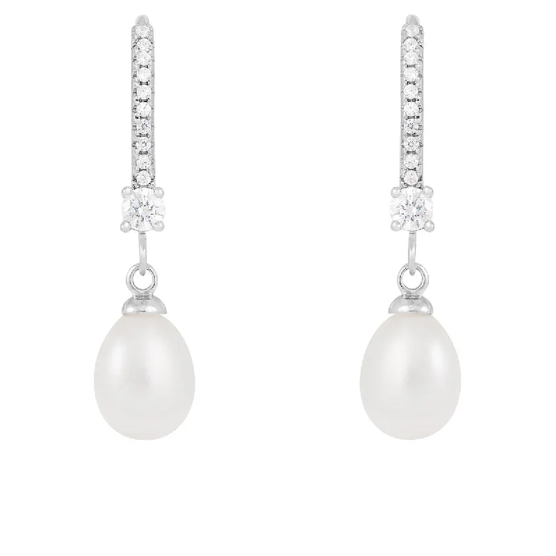 Dangle Hinge Post Pearl Earrings