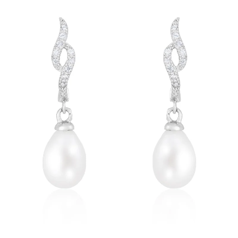 Dangle Hinged Post Pearl Earrings