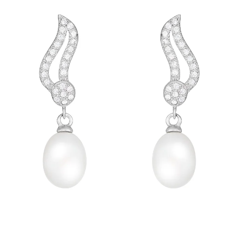 Dangle Hinged Post Pearl Earrings