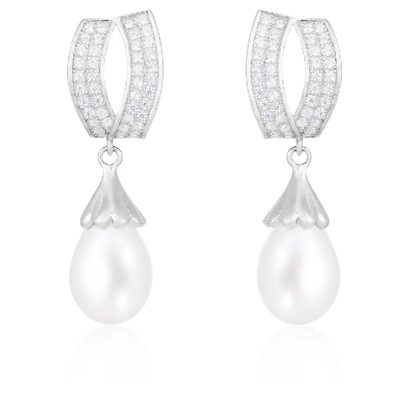 Dangle Omega Push Back Pearl Earrings