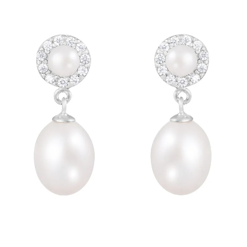 Dangle Push Back Pearl Earrings