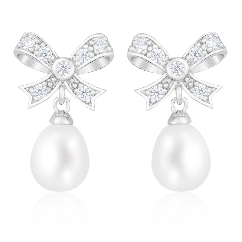 Dangle Push Back Pearl Earrings