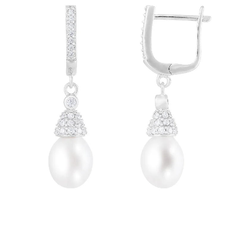 Dangle Push Back Pearl Earrings