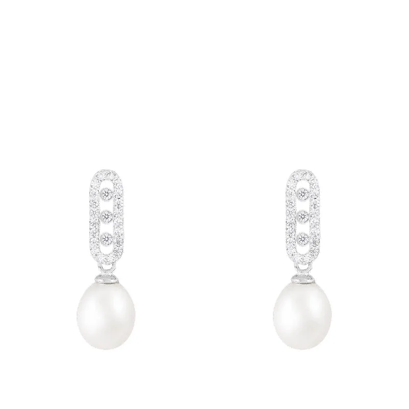 Dangle Push Back Pearl Earrings