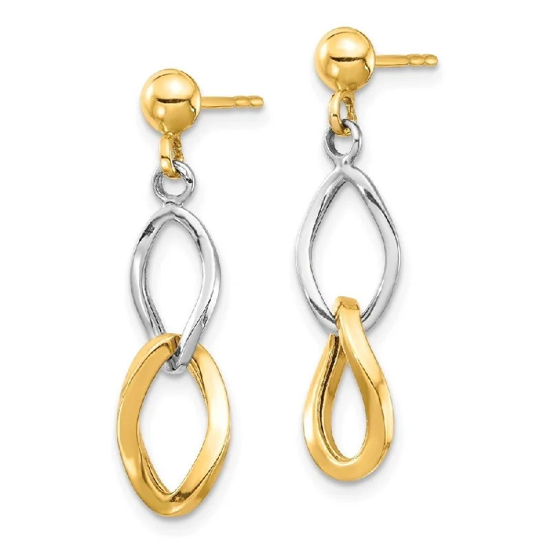 Diamond2Deal 14k Two-tone Gold Dangle Post Earrings (L-27.22mm, W-7mm)