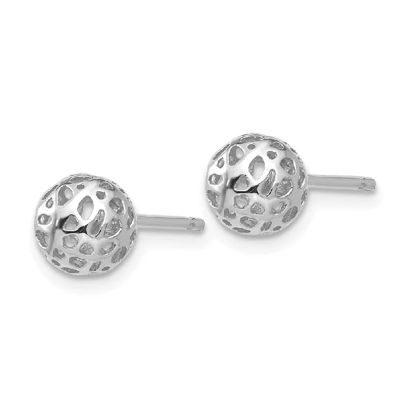 Diamond2Deal 14K White Gold Fancy Ball Post Earrings (L-6.5mm, W-6.5mm)