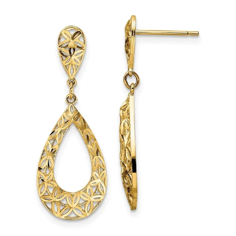 Diamond2Deal 14k Yellow Gold Diamond-cut Dangle Post Earrings (L-31.3mm, W-11.45mm)