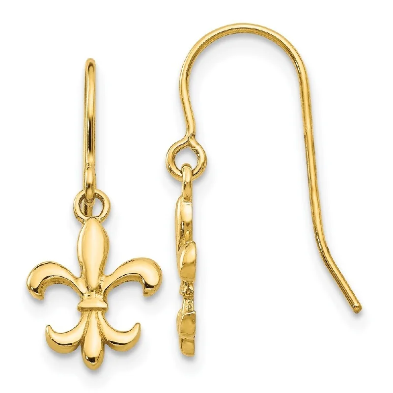 Diamond2Deal 14k Yellow Gold Fleur de lis Dangle Earrings (L-23mm, W-8mm)