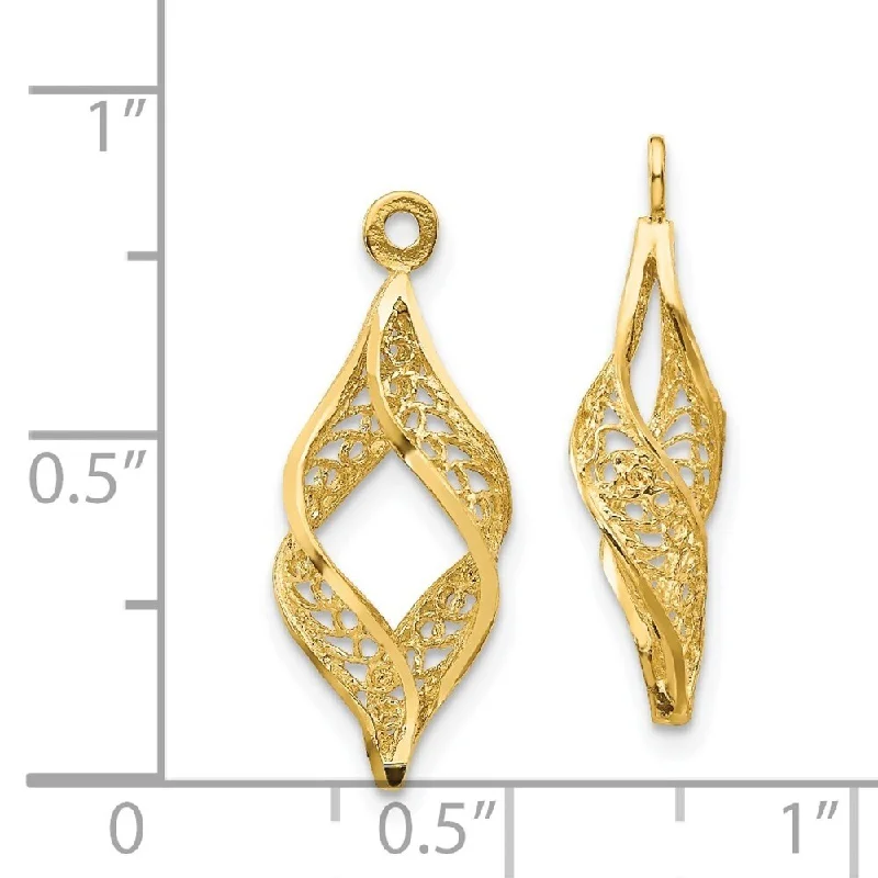 Diamond2Deal 14k Yellow Gold Polished Filigree Swirl Dangle Earrings (L-24mm, W-8mm)