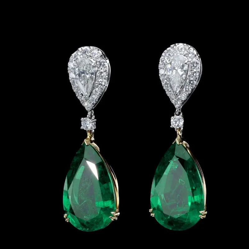 Doris - 13.50 carat natural emerald earrings with 1.80 carat natural diamonds VS