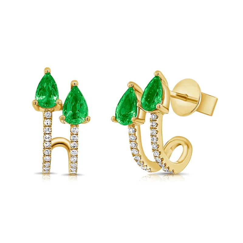 Double Emerald Pear Diamond Wrap Earrings