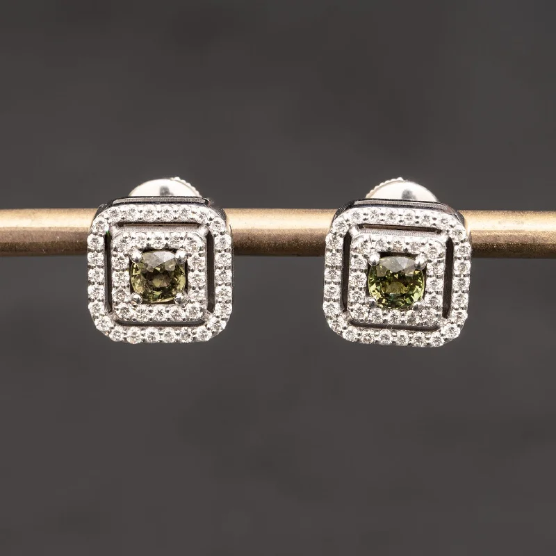 Eleanor - 1.24 carat natural green sapphire earrings with 0.96 carat natural diamonds