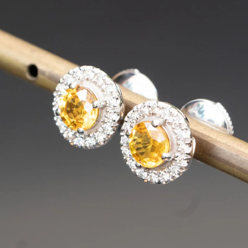 Fay - 1.12 carat natural yellow sapphire earrings with 0.20 carat natural diamonds